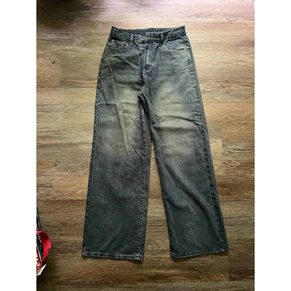 Shein Wide Leg Jeans Womens Size 28 Medium Wash Blue Good High Waisted Denim